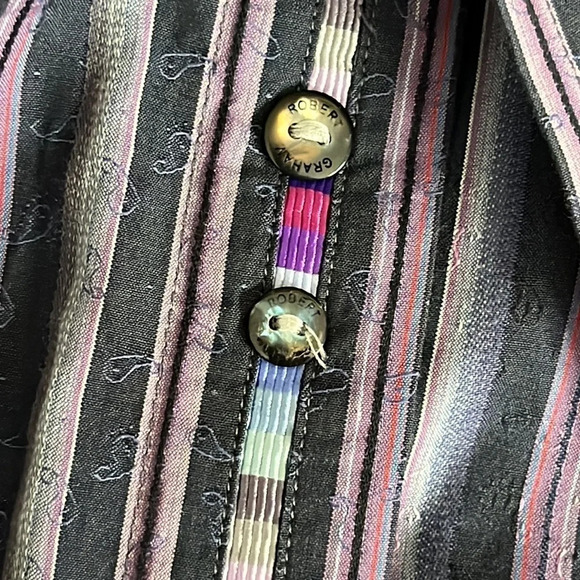 Robert Graham Cotton & Silk Striped Button Front Long Sleeve Shirt - Size 2XL - Picture 6 of 11